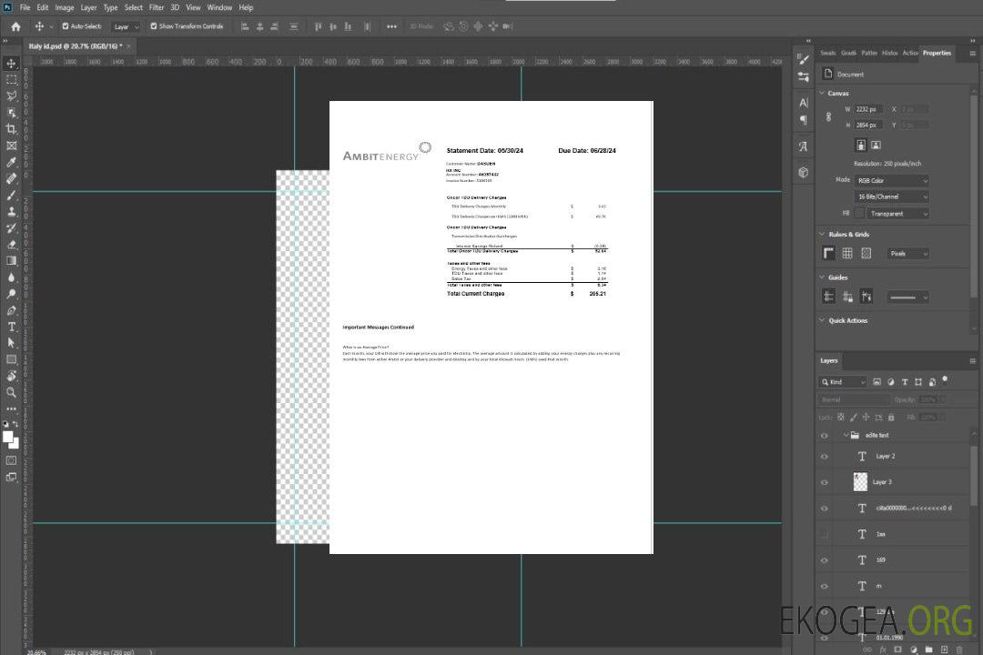 Modèle Word et PDF de facture de services publics d'entreprise Ambit Energy des États-Unis, 3 pages template